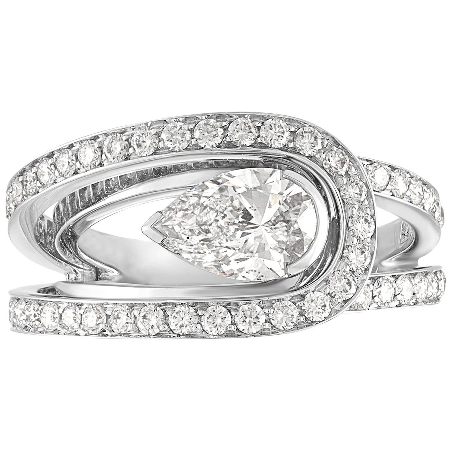 Fred of Paris GIA Certified 1.01 Carats F VS2 Diamond Platinum Lovelight Ring For Sale