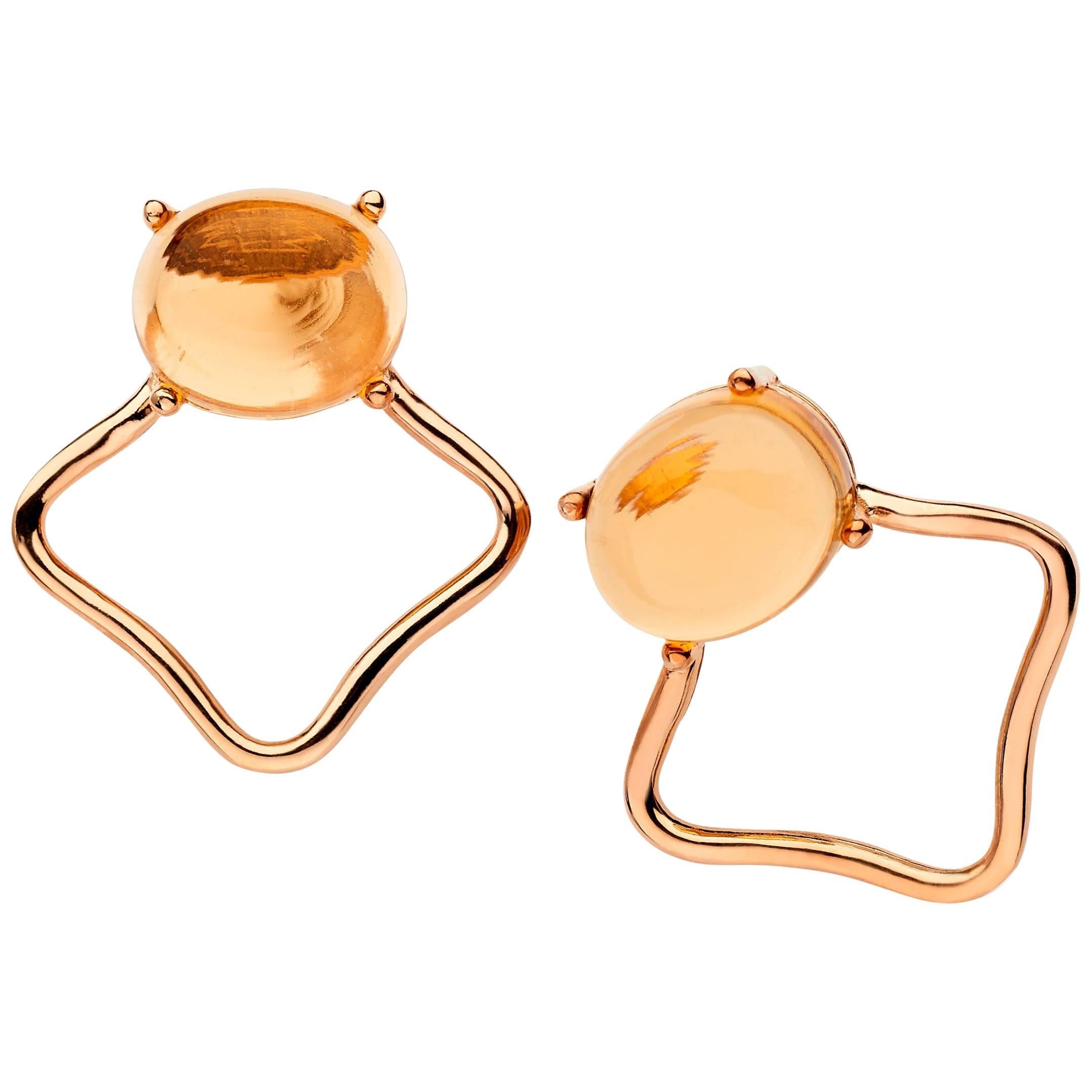  18ct rose gold silver  Champagne orange Vermeil classic modern stud Earrings