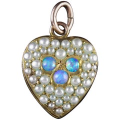 Antique Victorian Opal Pearl Heart Pendant, circa 1890