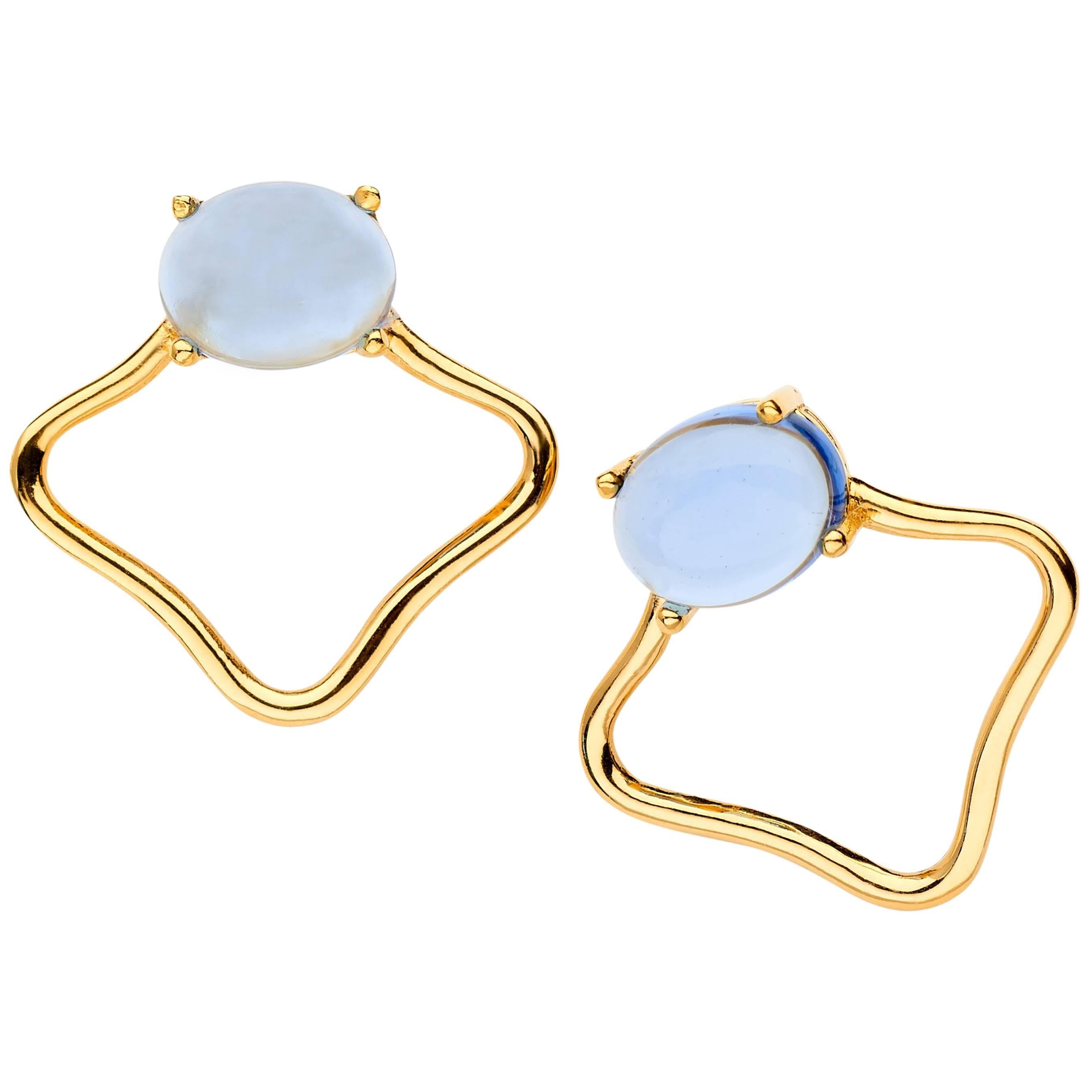 18ct yellow gold Tanzanite blue silver Vermeil classic modern edgy stud Earrings For Sale