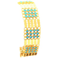 Handcrafted 22 Karat Gold and Turquoise Dubai Bracelet