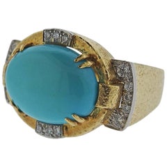 David Webb Turquoise Diamond Platinum Gold Ring