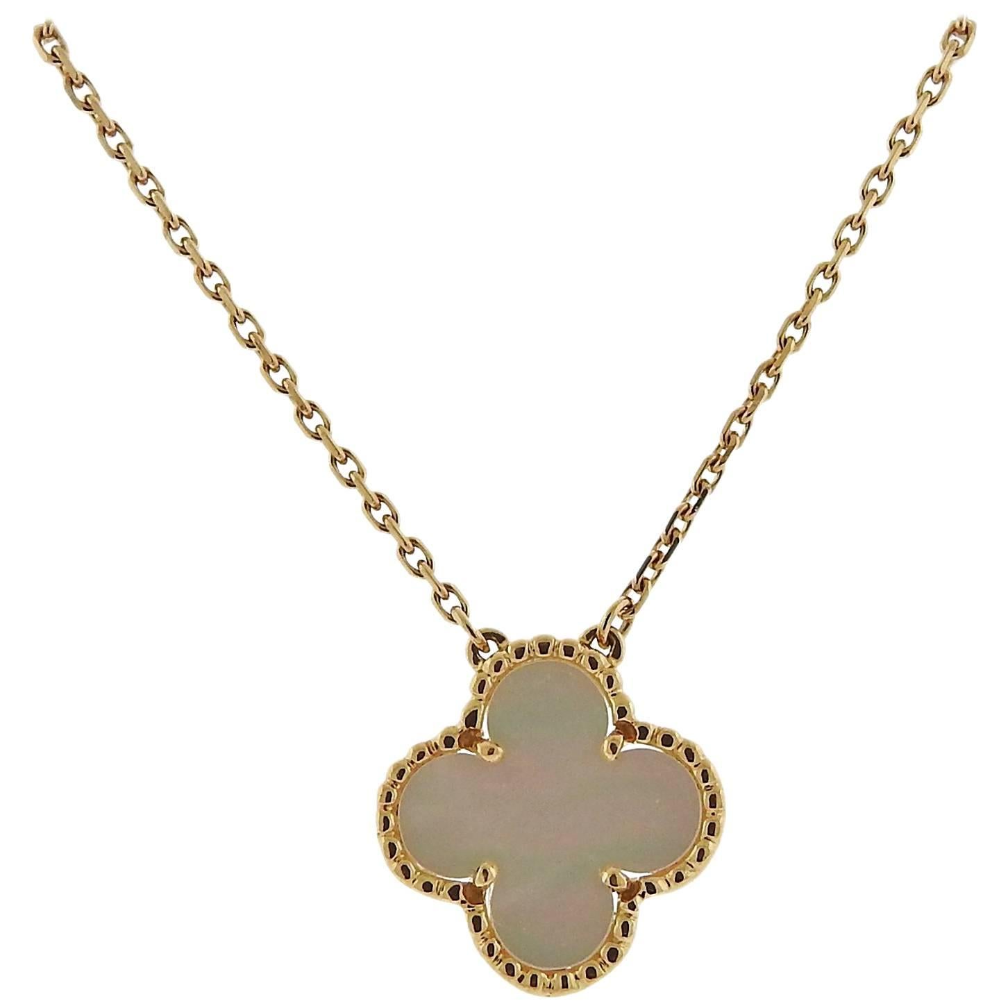 Van Cleef & Arpels Vintage Alhambra Mother-of-Pearl Gold Pendant Necklace