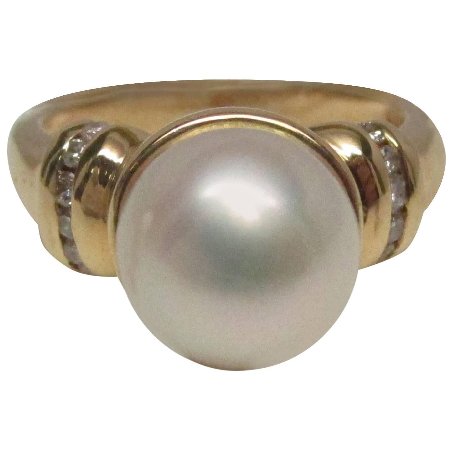 Pearl Diamond 14 Karat Gold Engagement Ring