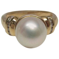 pearl diamond engagement rings Vintage Pearl Diamond 14 Karat Gold Engagement Ring