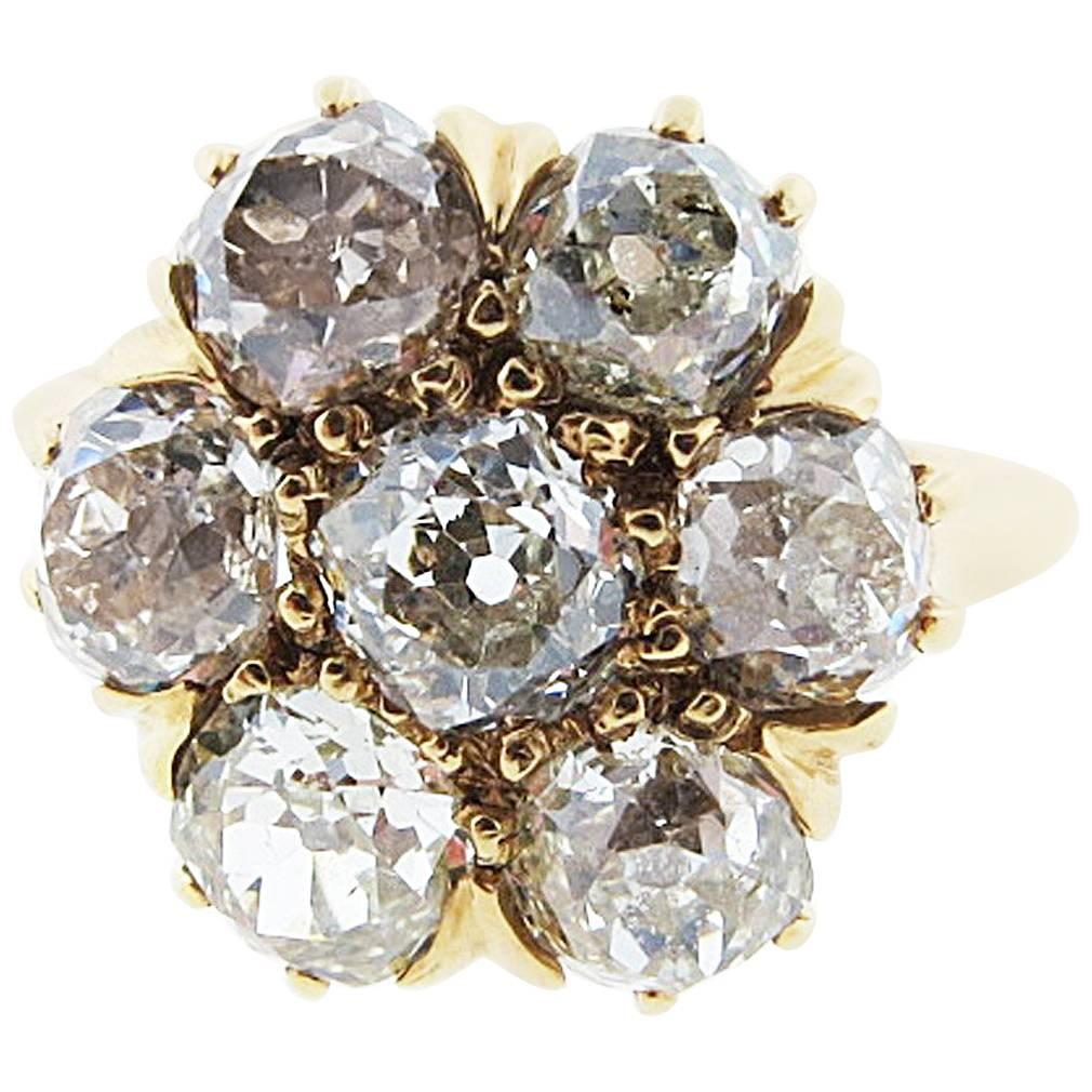 Antique Mine Cut Diamond Flower Ring For Sale