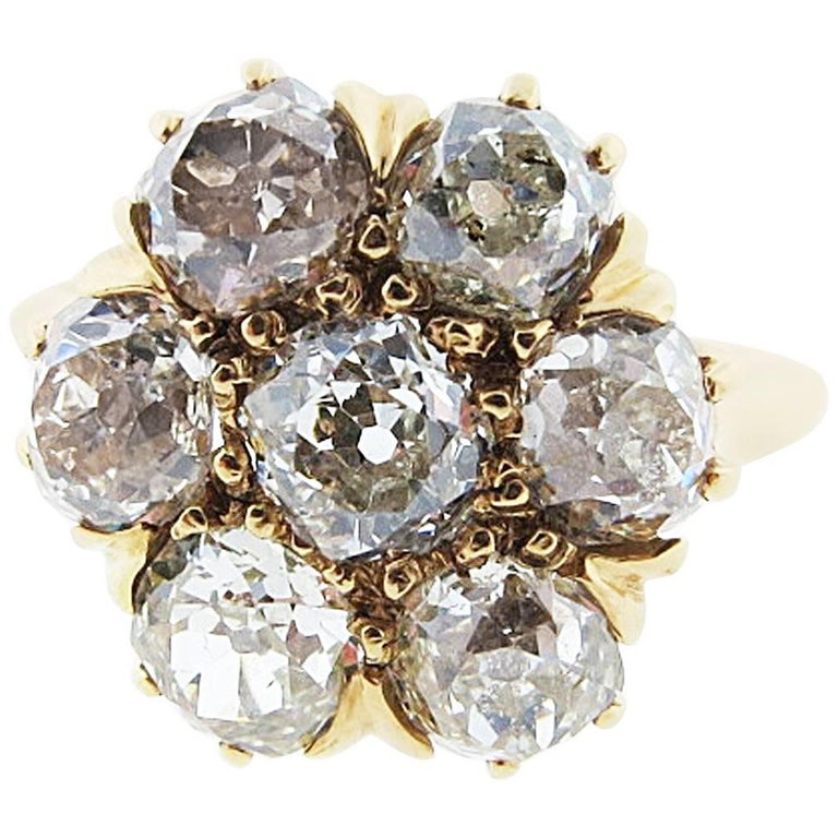 Antique Mine Cut Diamond Flower Ring For Sale