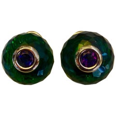 Michael Kneebone Green Topaz Amethyst Ball Stud Earrings