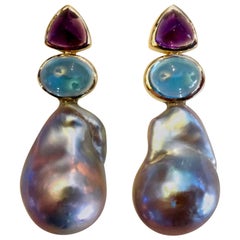 Michael Kneebone Amethyst Blue Topaz Baroque Pearl Drop Earrings Michael Kneebone Amethyst Blue Topaz Baroque Pearl Drop Earrings