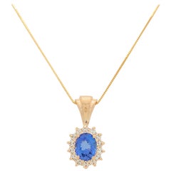 Ladies 14 Karat Gold 2 Carat Tanzanite and Diamond Pendant Necklace 5.2 Grams