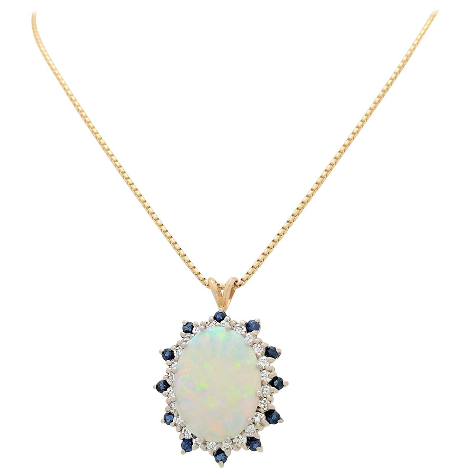 Australian Opal Sapphire Diamond Pendant Necklace