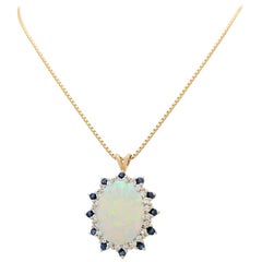 Vintage Australian Opal Sapphire Diamond Pendant Necklace