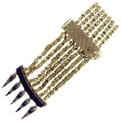 Retro Egyptian Revival Diamond Sapphire Enamel Gold Bracelet