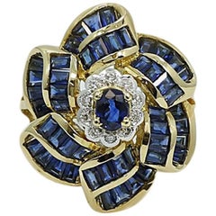 Diamond and Sapphire Flower Yellow Gold Ring