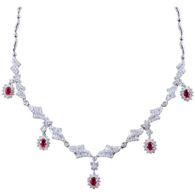 Ruby Diamond Gold Drop Necklace For Sale at 1stDibs | ruby drops ...