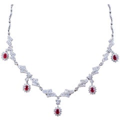Ruby Diamond Gold Evening Drop Necklace