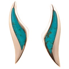 Retro Kabana Yellow Gold Turquoise Earrings