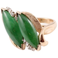 Natural Jadeite and Diamond Ring 18 Karat Yellow Gold