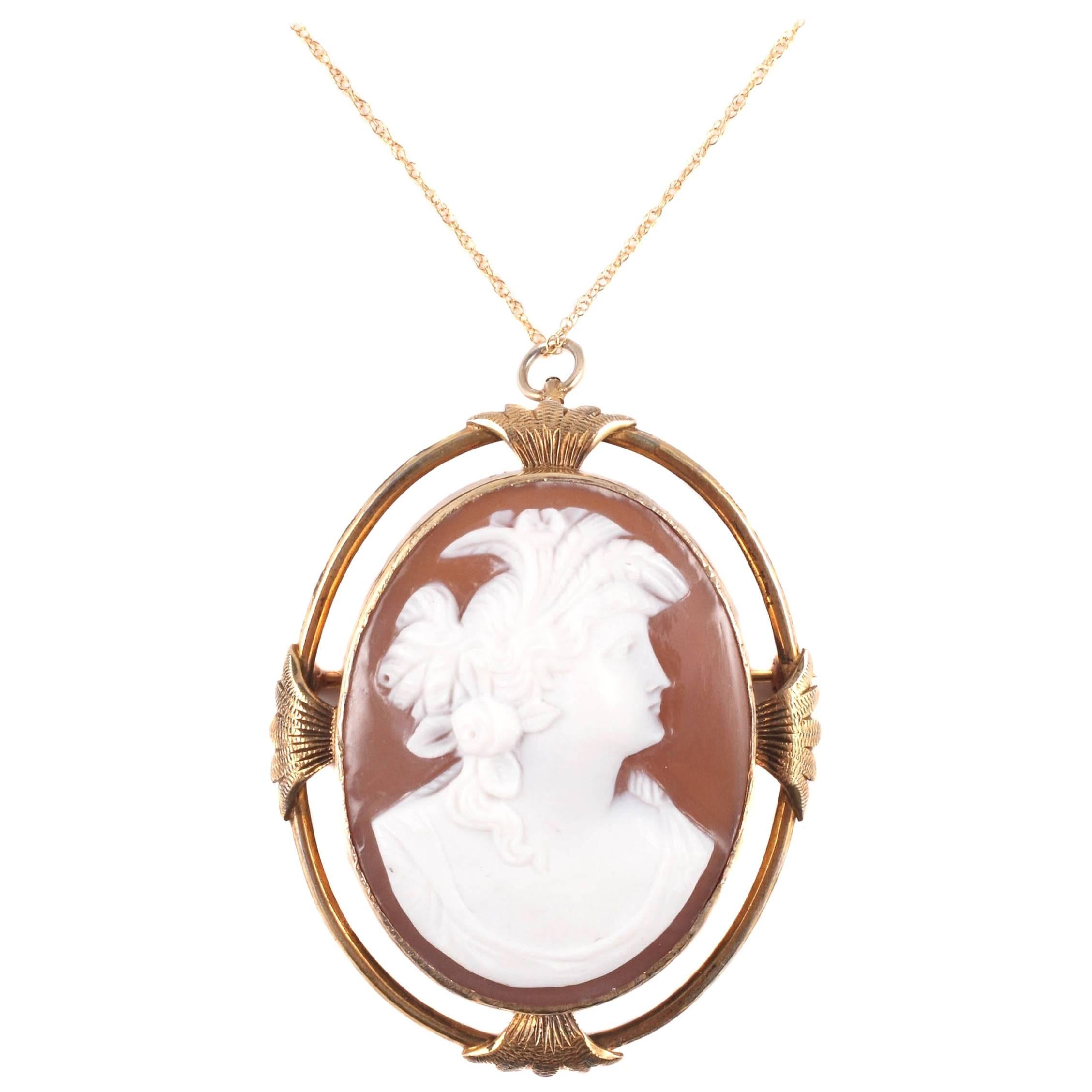 Victorian Gold Filled Shell Cameo Pendant
