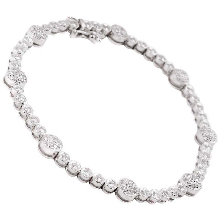 3.20 Carat Two-Row Diamond White Gold Bracelet For Sale at 1stdibs