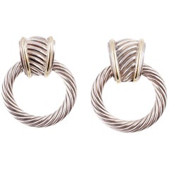 David Yurman Yellow Gold Sterling Silver Thoroughbred Doorknocker Earrings