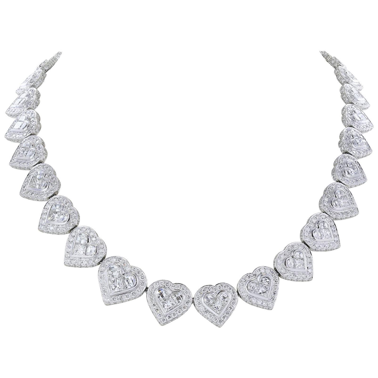 Diamond Heart Shape Eternity Necklace For Sale