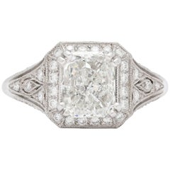 Extraordinary 1.71 Carat Radiant Cut Diamond in Custom French Platinum Ring