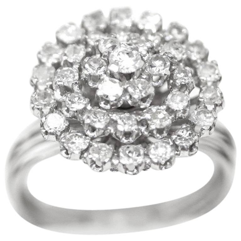 1940s Diamond Platinum Starburst Ring For Sale