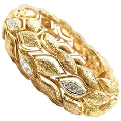 Estate French Diamond Wide Yellow Gold Bangle Bracelet