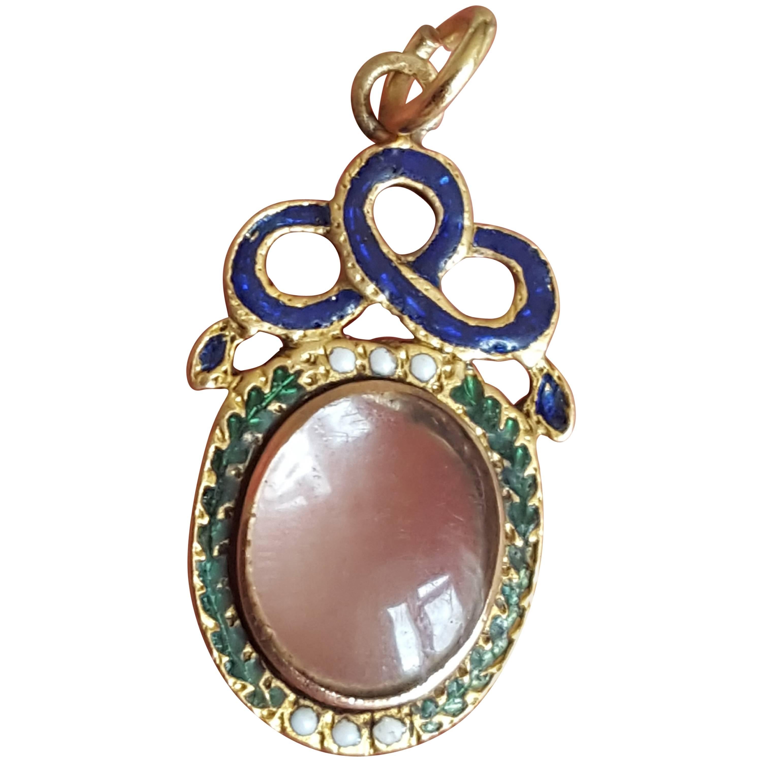 Georgian Enameled Gold Locket Pendant