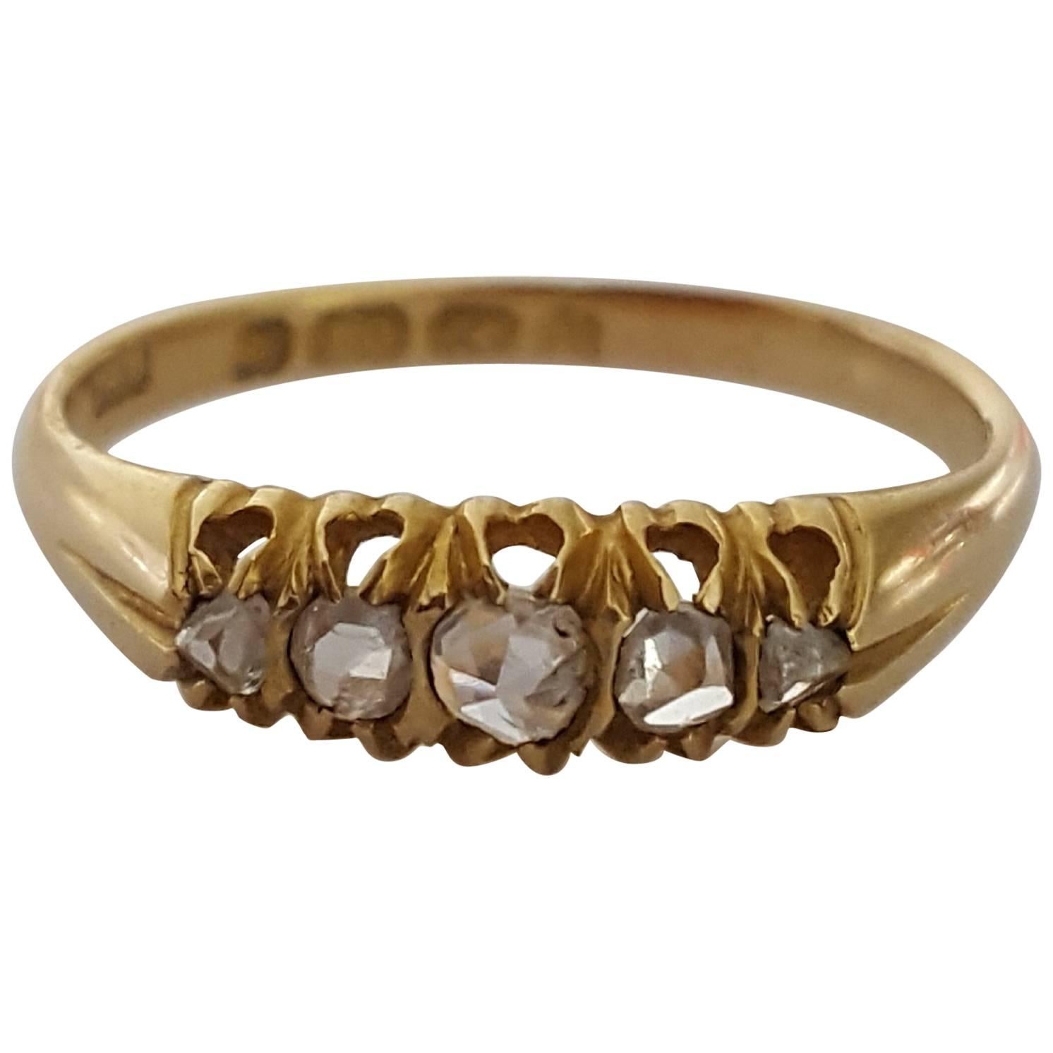 Edwardian Five Rose Cut Diamond Gold Ring