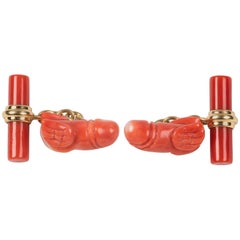 Flying Penis Cufflinks in Mediterranean Coral and Gold