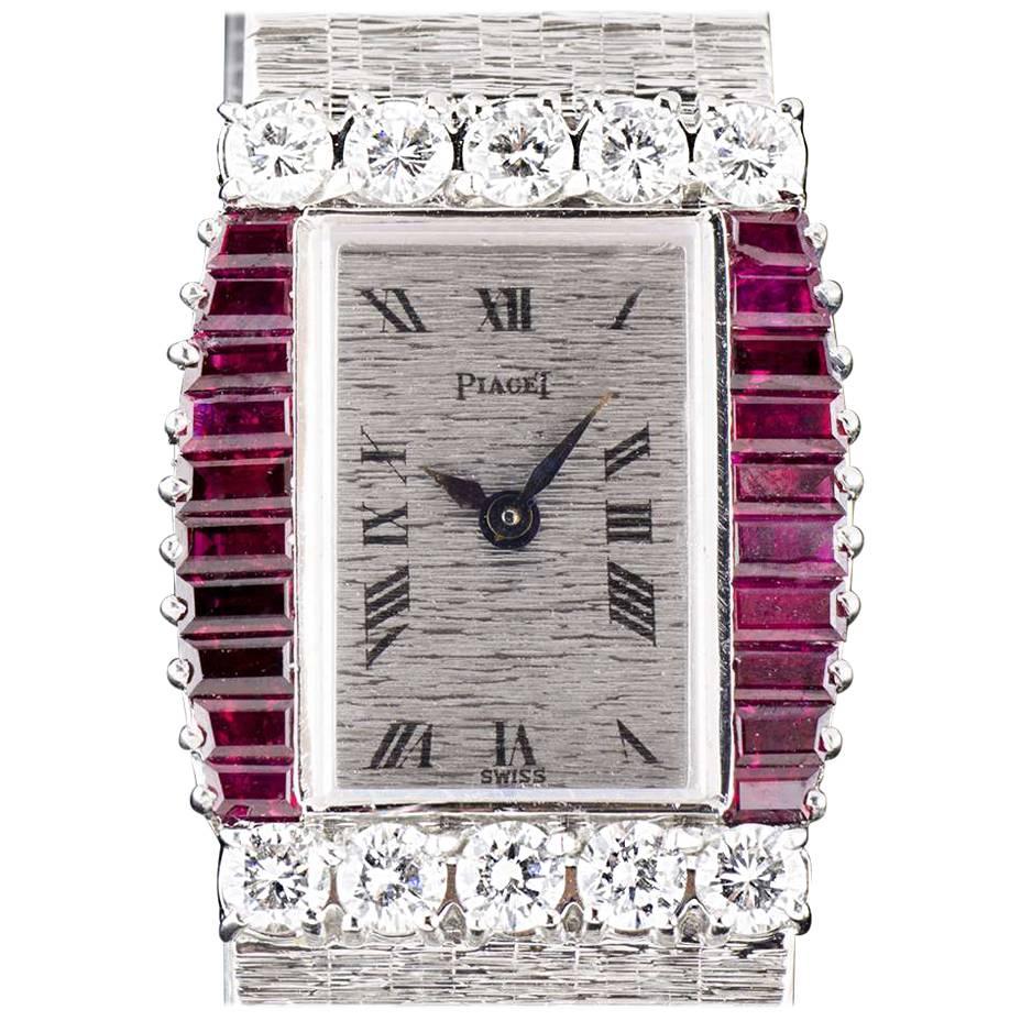 Piaget White Gold Ruby Diamond Bezel Manual Dress Wristwatch 