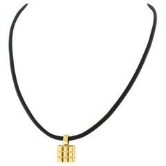 Chopard Black Leather Strap 18 Karat Gold Ice Cube Pendant Choker Necklace