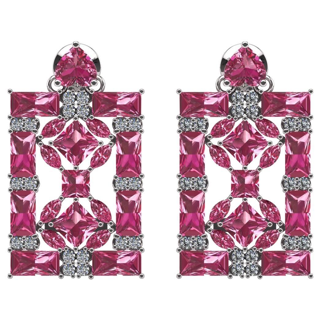 Juliette Wooten Baguette Pink Tourmaline Heart Diamond White Gold Earrings For Sale