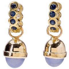 Chalcedony Drop with Sapphire Diamond Reversable Earrings