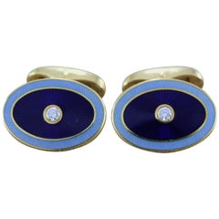 Modern Fabergé Diamond Enamel Gold Cufflinks