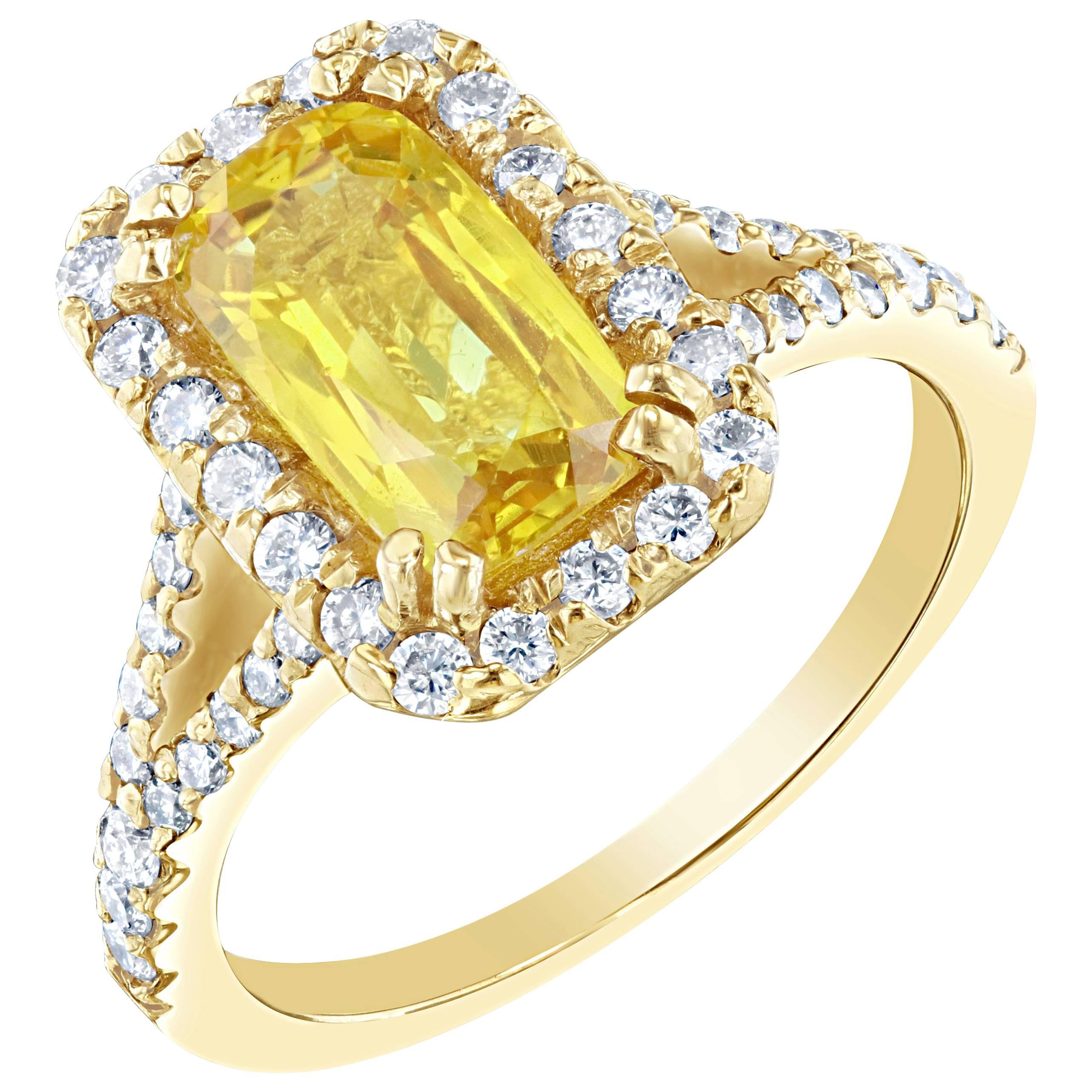 2.85 Carat Yellow Sapphire Diamond Halo Ring