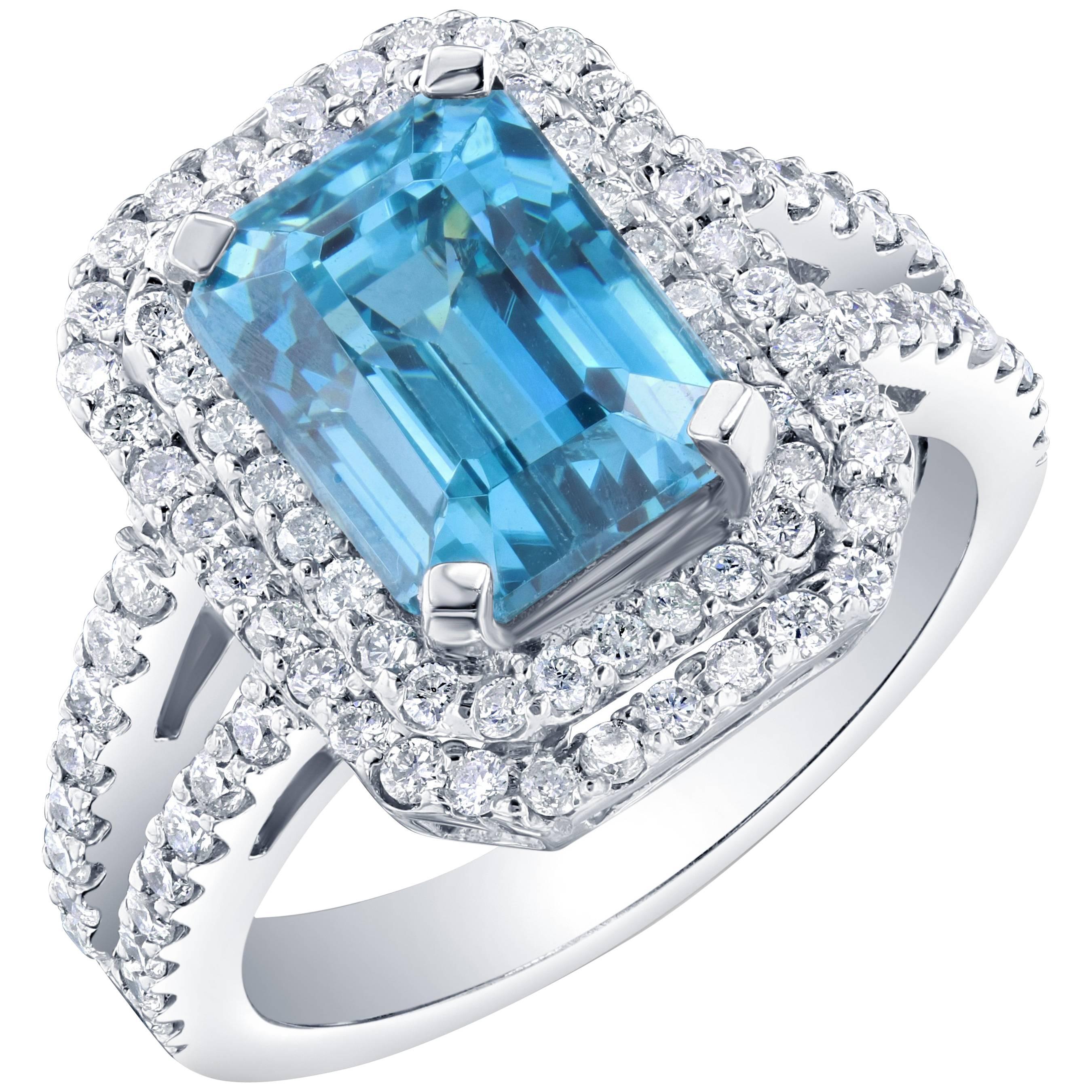 8.65 Carat Blue Zircon Diamond Engagement Ring