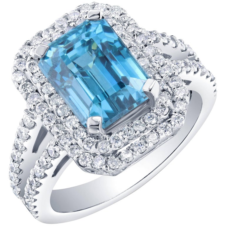 8.65 Carat Blue Zircon Diamond Engagement Ring For Sale at 1stDibs