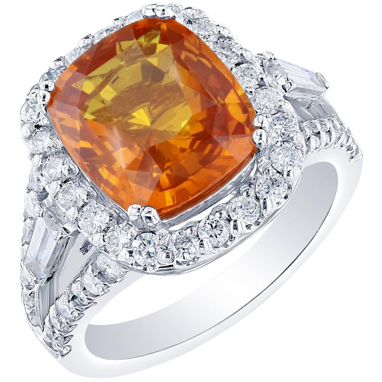 GIA Certified 6.13 Carat Orange Sapphire Diamond Cocktail Ring For Sale