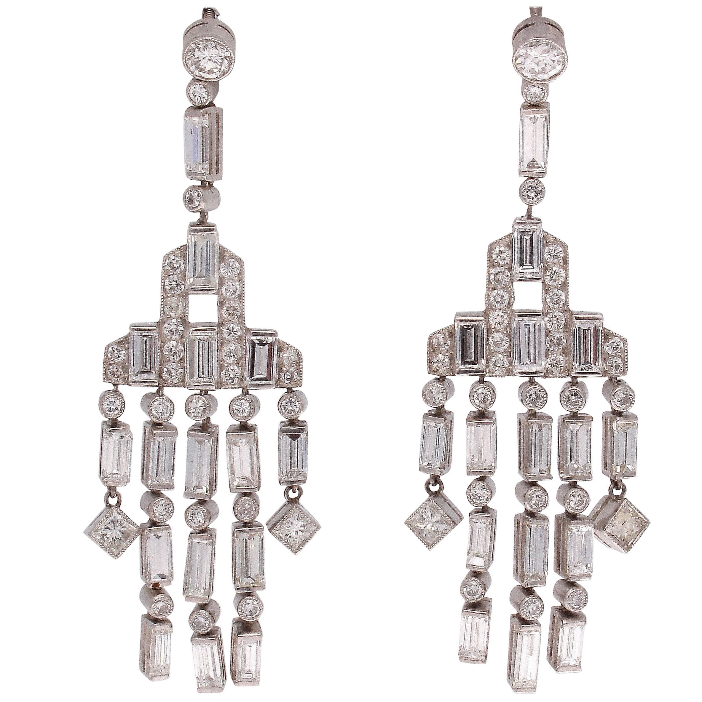 Diamond Platinum Chandelier Earrings