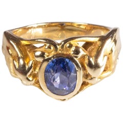 Vintage Ceylon Sapphire Carved Panther Ring