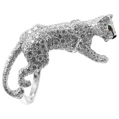 Cartier Panther Panthere Pave Diamond Emerald Onyx White Gold Ring