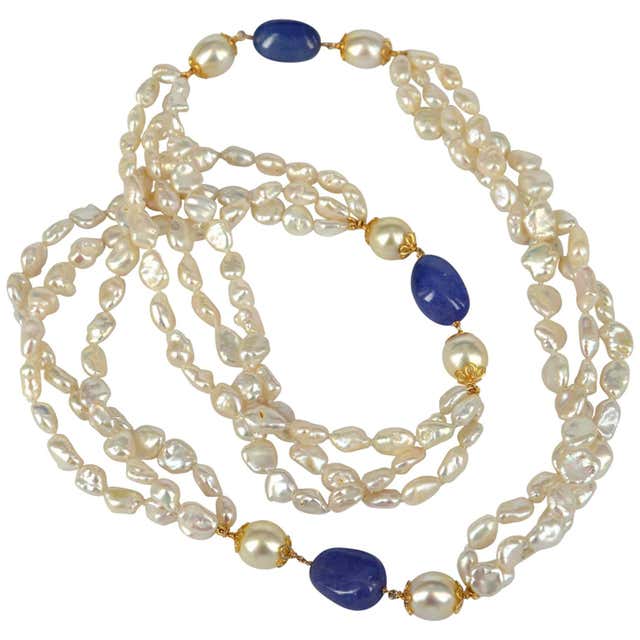 Tanzanite and pearl necklace Clearance