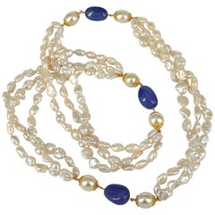 Decadent Jewels South Sea Pearl Keshi Pearl Tanzanite Gold Long Necklace