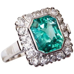 Square Emerald Diamond White Gold Cocktail Ring