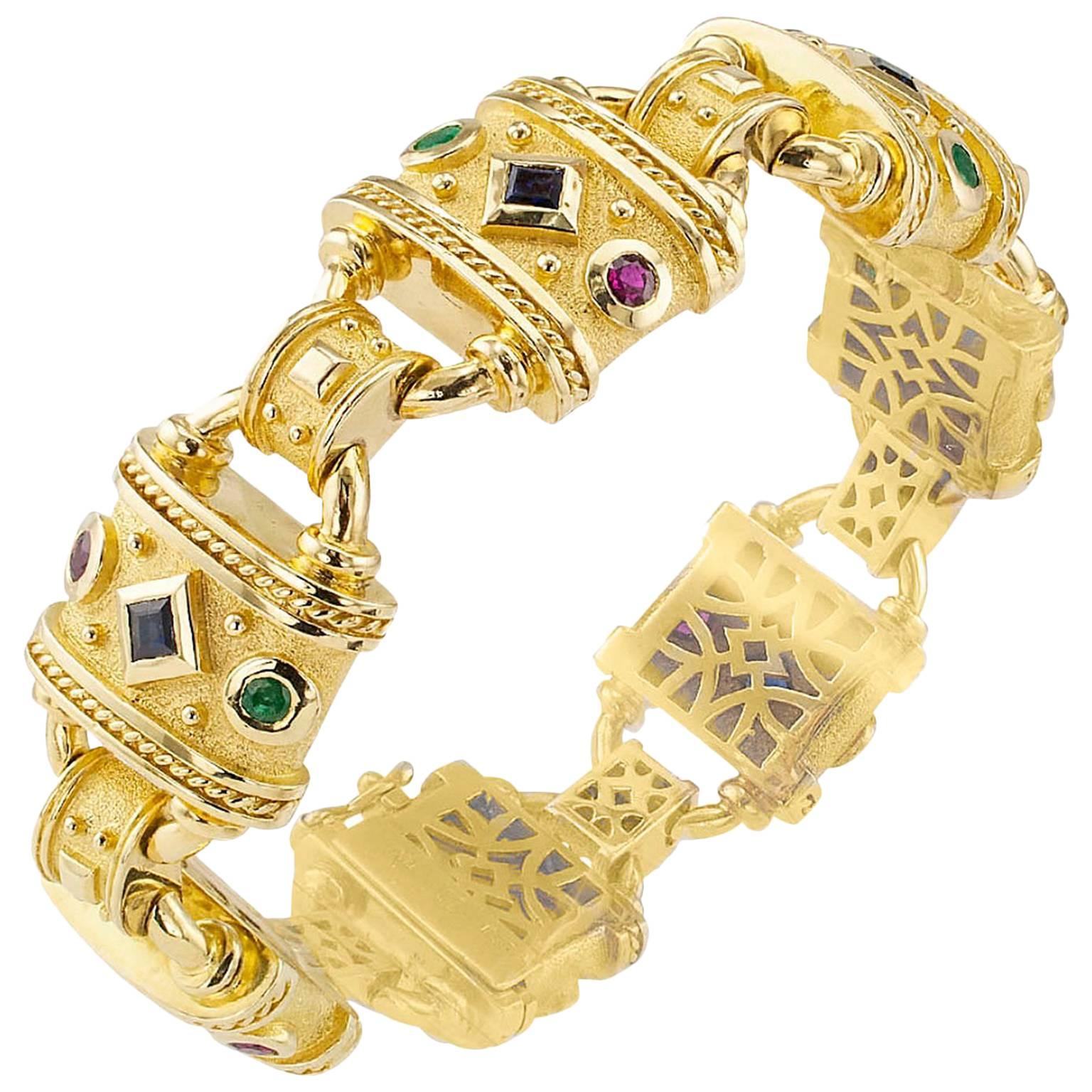 Millennial Greek Gold Emerald Ruby Sapphire Bracelet
