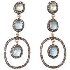 Faceted Apatite and Diamond Drop Earrings