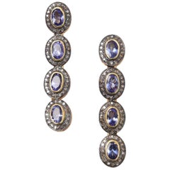 Faceted Tanzanite and Diamond Drop Earrings
